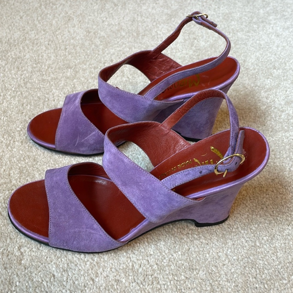 Miramonte purple suede, two strap wedge sandals